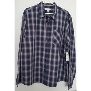 NWT And Now This Men’s Plaid Button Down Shirt Size XL Navy Cream Plaid Woven LS